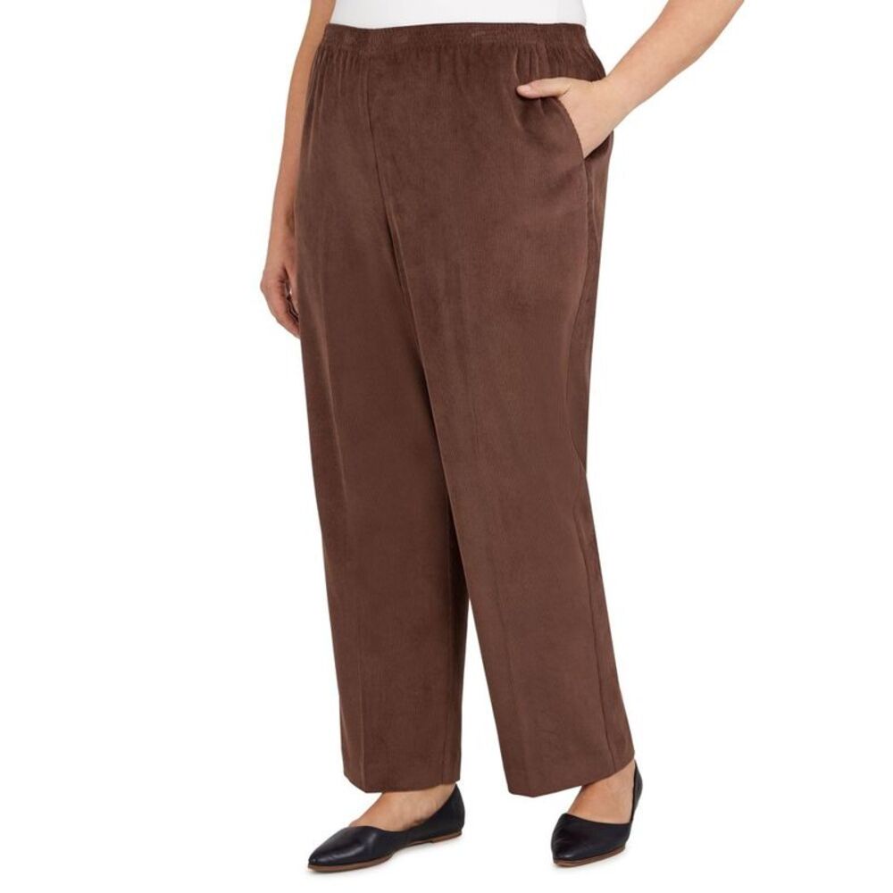 Plus Women's Classic Corduroy Elastic Waist Short Length Pant Size 18W Brown - Picture 3 of 4